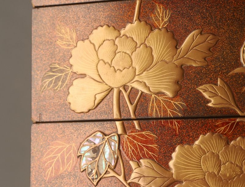 A Meiji Period Maki-e Gold Painted Five-tiered Jubako Set