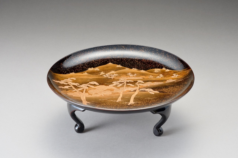A Fine Late Edo Black-Lacquer Takatsuki with Gold and Silver Maki-e