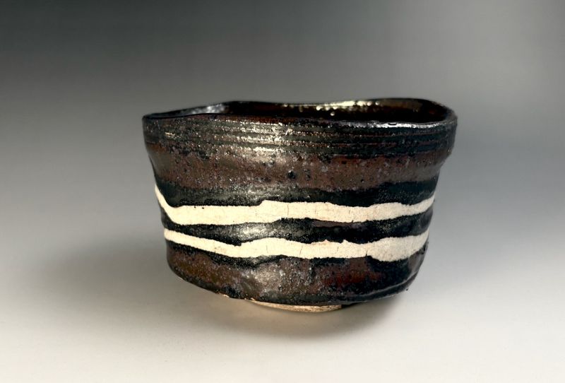 A Feldspar Striped Edo Period Oribe Tea Bowl