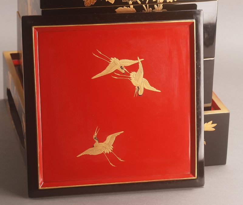 A Meiji Period Maki-e Hand Painted Five-tiered Jubako Set