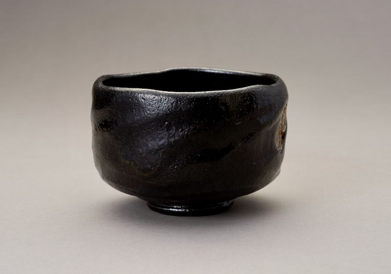 A Black Raku “Kazuin” Tea Bowl by Higaki Soroku