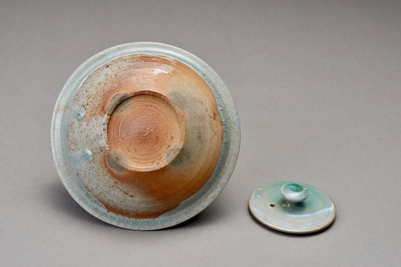 An Antique Celadon Chōshi for Sake with a Beautiful Gold Repair