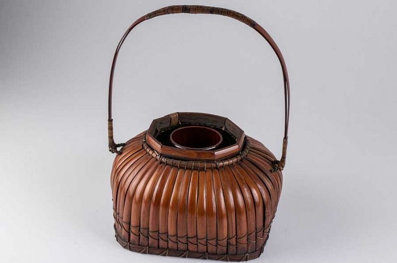 A Bamboo Woven Basket for Ikebana by Suzuki Chikuho-sai (1872-1936)