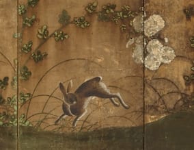 [Frolicking Rabbits] Edo Period 6-Panel Folding Screen