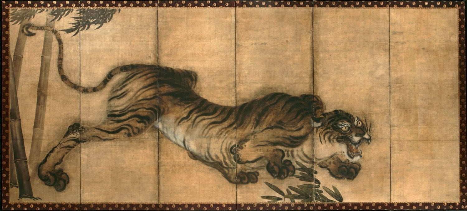 [Prowling Tiger] Edo Period 6-panel Folding Screen
