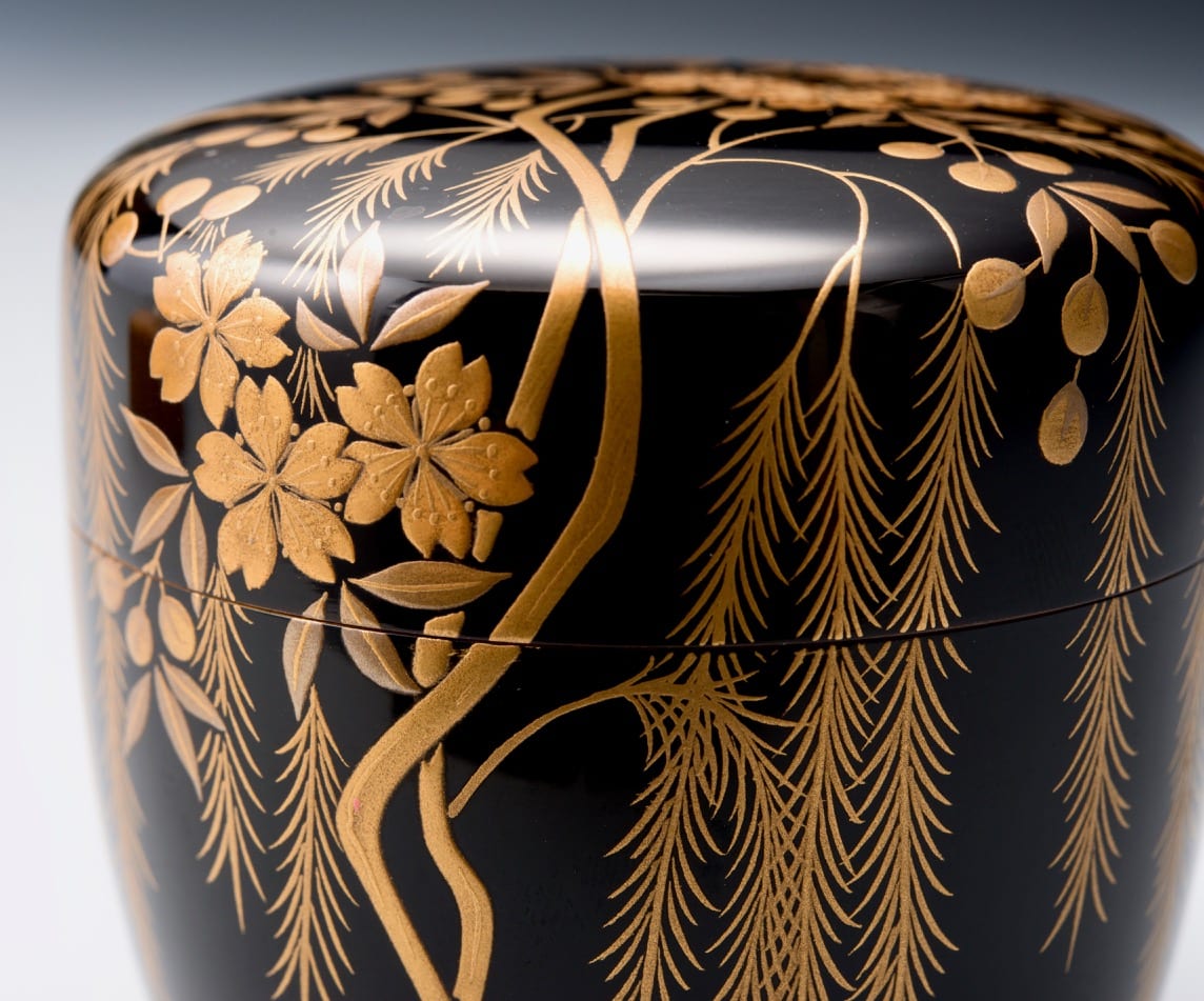 Lacquer and Gold Painted Natsume Tea Caddy by Wakashima Takao