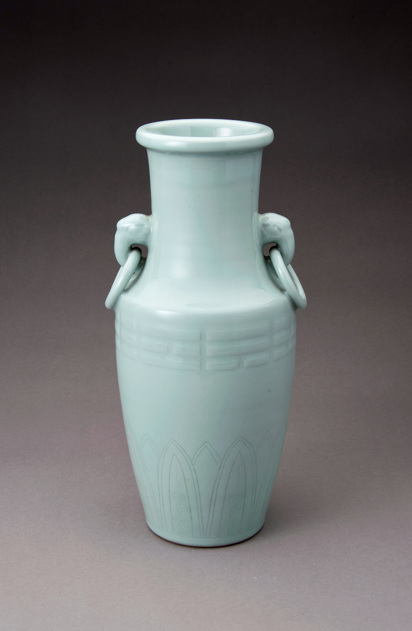 A Ring Handled Celadon Vase by Suwa Sozan (1852 – 1922)