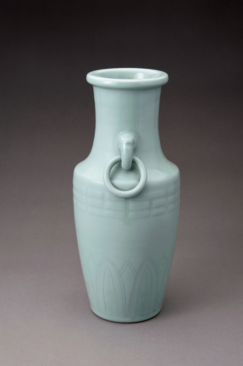 A Ring Handled Celadon Vase by Suwa Sozan (1852 – 1922)