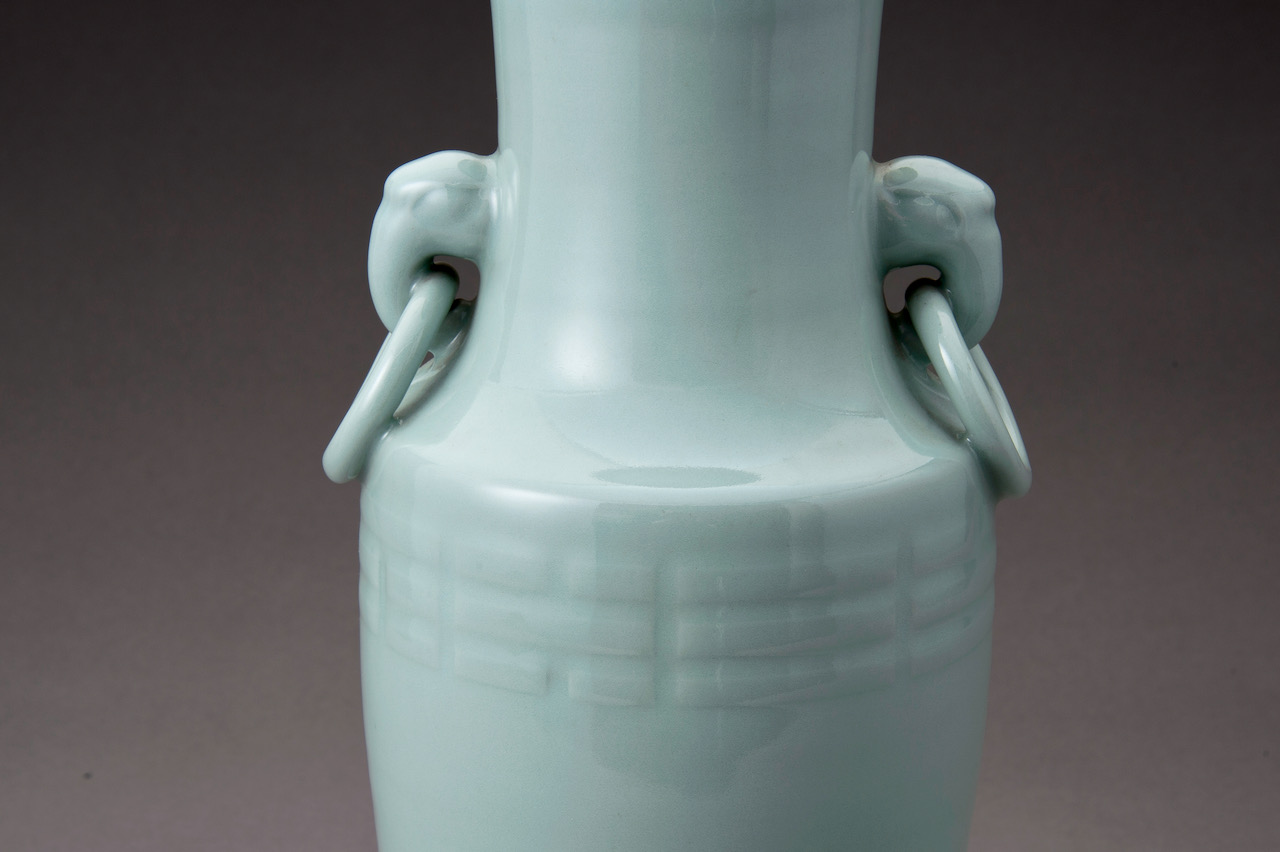 A Ring Handled Celadon Vase by Suwa Sozan (1852 – 1922)