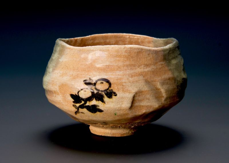 A Red Raku Tea Bowl w/ Painted Chrysanthemum by Raku Konyu (12)