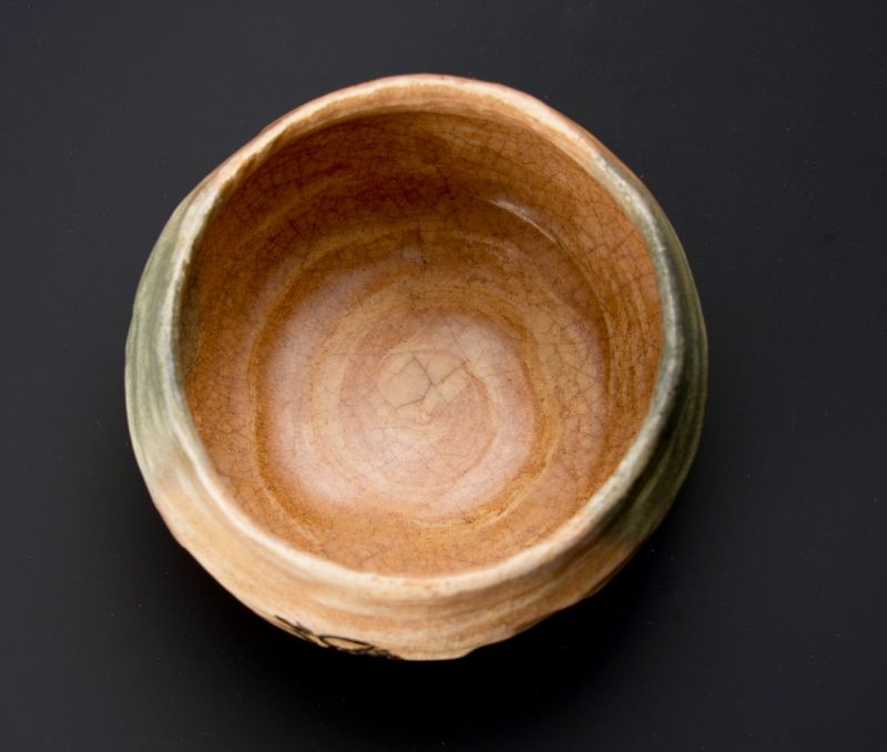 A Red Raku Tea Bowl w/ Painted Chrysanthemum by Raku Konyu (12)